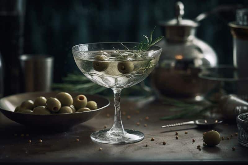 Verre de martini dirty avec des olives