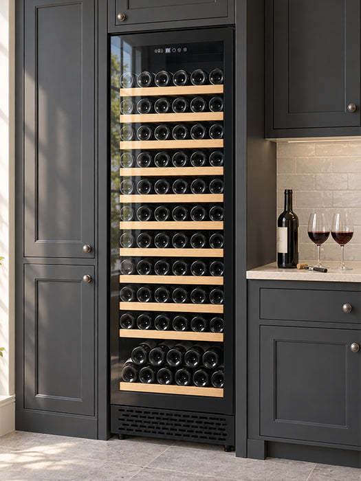 Cellier 110 bouteilles avec porte vitrée Full Glass (Noir) - Vinum