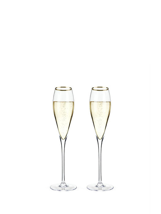 Gold-Rimmed Crystal Champagne Flutes Set Of 2 - Viski