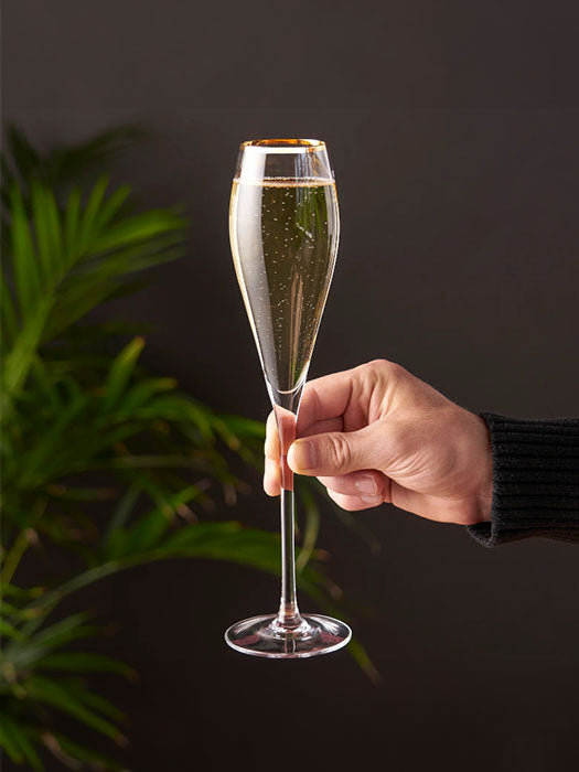 Gold-Rimmed Crystal Champagne Flutes Set Of 2 - Viski