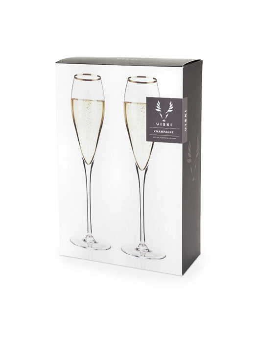 Gold-Rimmed Crystal Champagne Flutes Set Of 2 - Viski