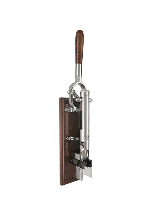 BOJ Professional Wine Opener Chrome Plated, Sapele-Backed Wall Mounted Corkscrew